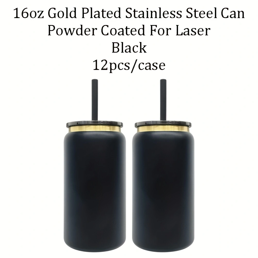 6Pack/12Pack 16oz Power Coated Gold Plated Underneath Stainless Steel Can Tumbler for Laser Engraving-CNLCA