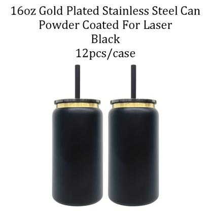 6Pack/12Pack 16oz Power Coated Gold Plated Underneath Stainless Steel Can Tumbler for Laser Engraving-CNLCA