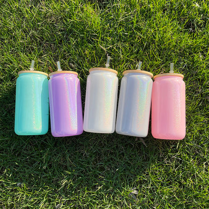 35Pack 20oz Bamboo Lid Blank Sublimation Shimmer Glitter Glass Can Tumbler-CNLCA