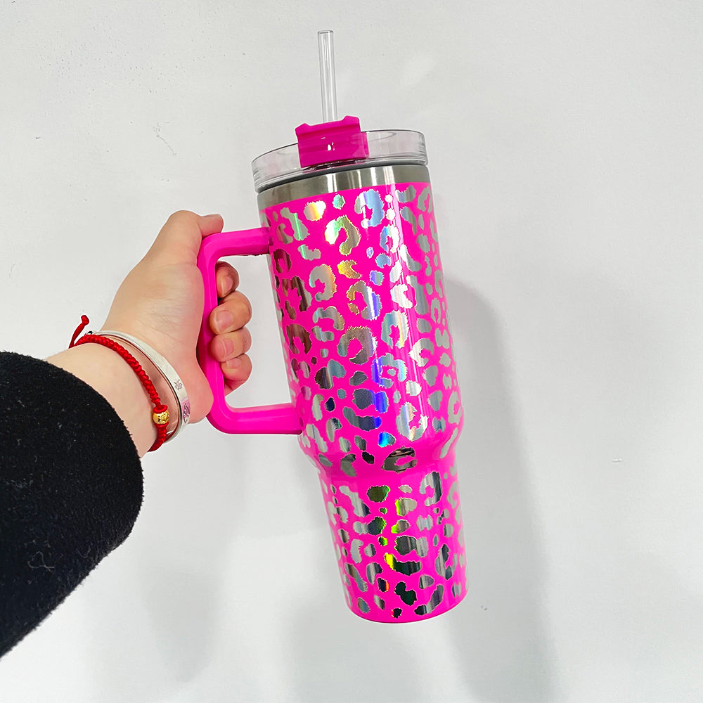 40BW001 H1.0 40oz 3D Holographic Leopard Travel Mug Tumbler With Handle- USLCA