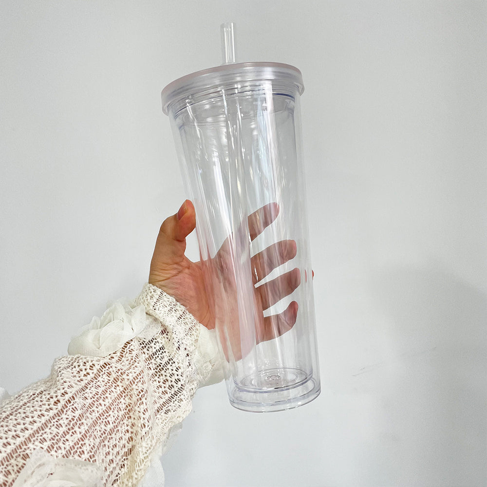 24oz Double Wall Snow Globe Boba Plastic Acrylic Tapered Cup Tumbler with Predrilled Hole-CNLCA
