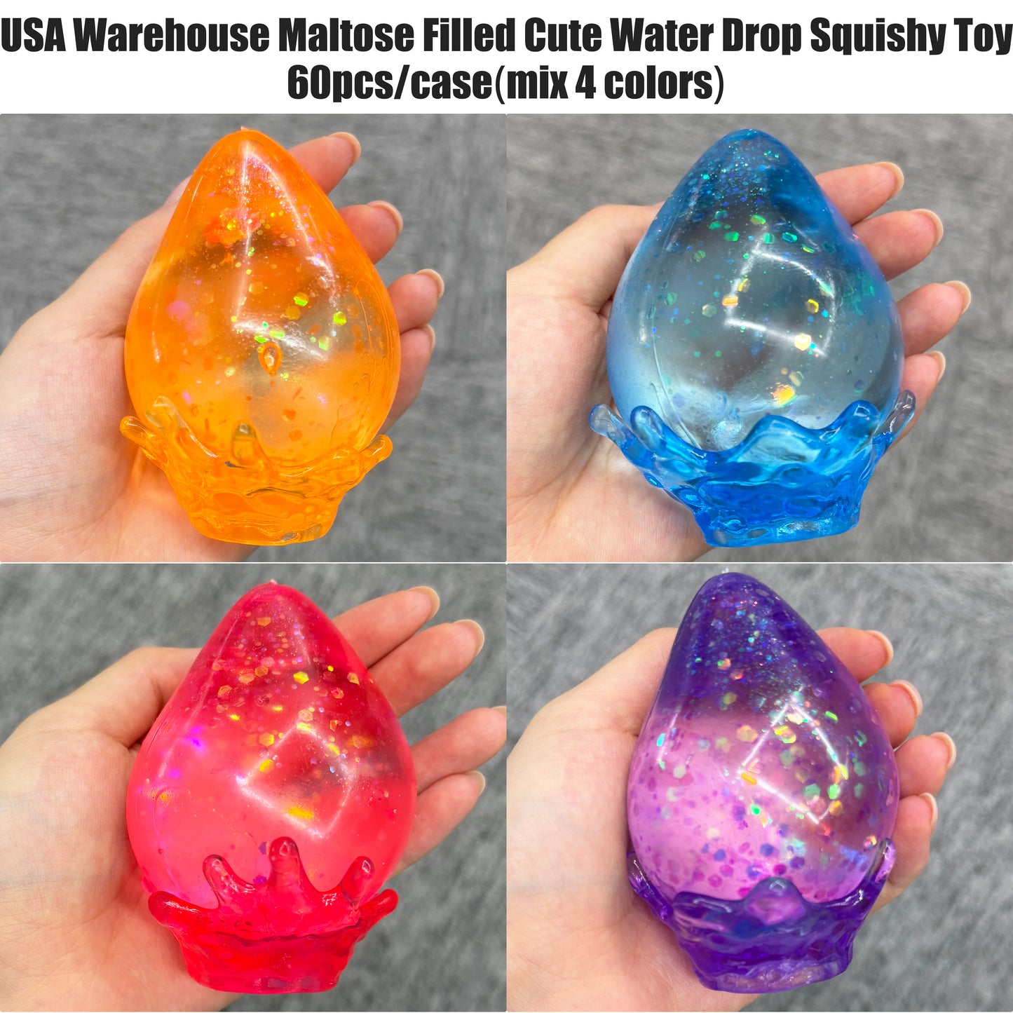 Glitter Water Drop Squishy Stress Relief Schylling Squish Fidget Toy-CNLCA