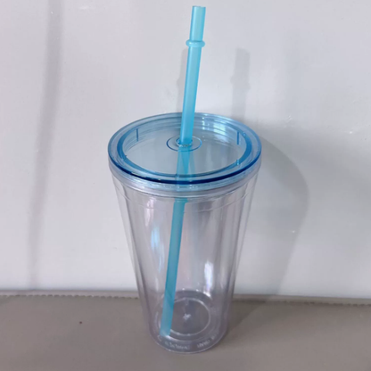16oz Color Lid Straw Double Wall Snow Globe Tapered Plastic Cup Tumbler with Pre-drilled Hole and Plug-CNLCA