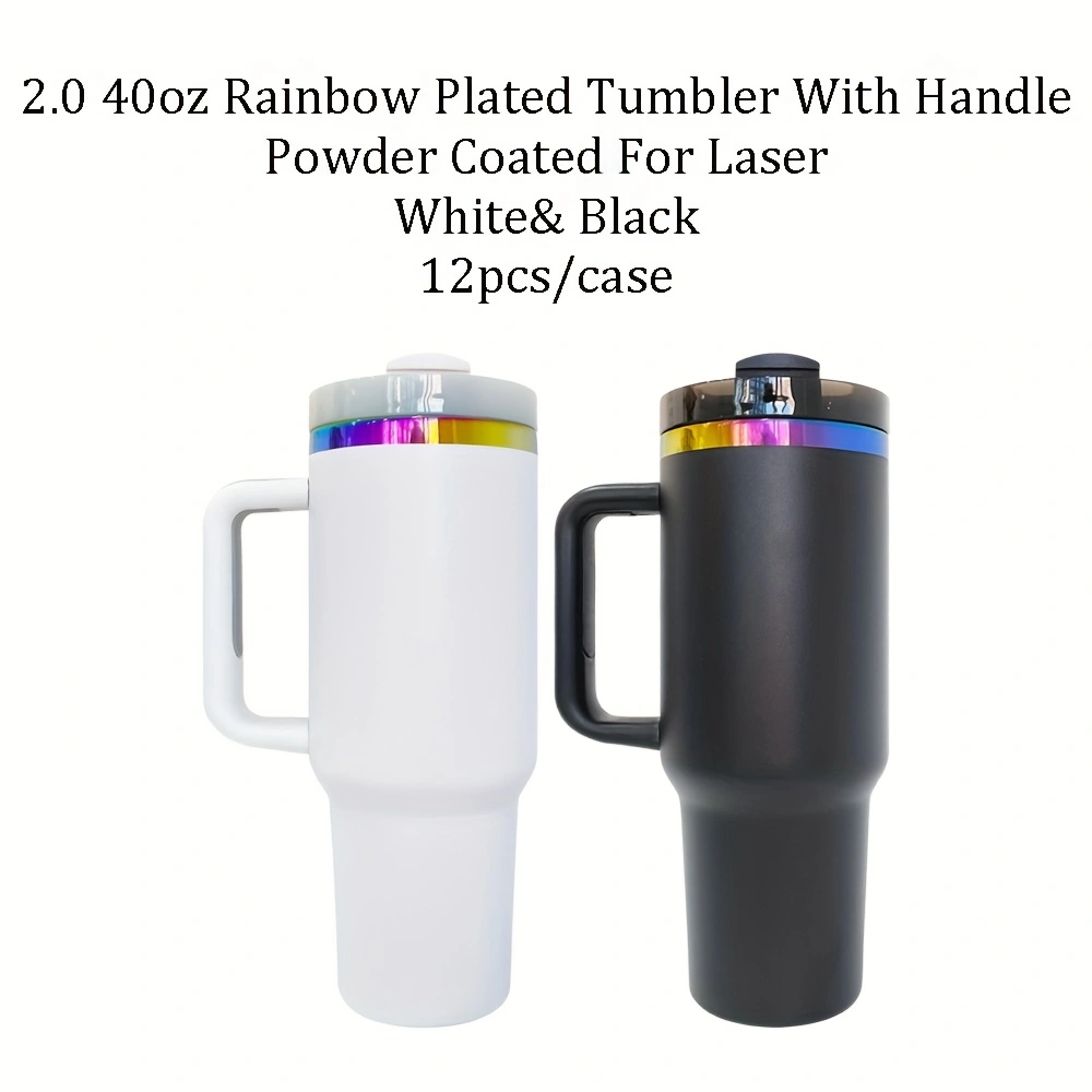 4Pack/8Pack/12Pack 40oz H2.0 Rainbow Plated Underneath Powder Coated Tumblers Travel Mugs with Handle for Laser-CNLCA