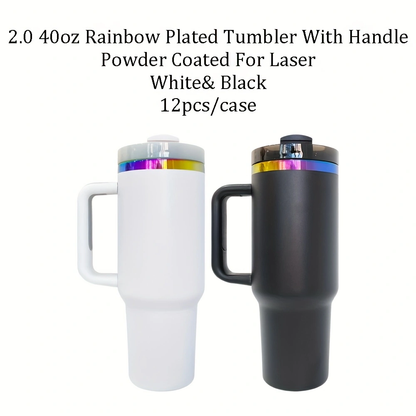 4Pack/8Pack/12Pack 40oz H2.0 Rainbow Plated Underneath Powder Coated Tumblers Travel Mugs with Handle for Laser-CNLCA