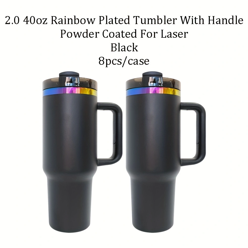 4Pack/8Pack/12Pack 40oz H2.0 Rainbow Plated Underneath Powder Coated Tumblers Travel Mugs with Handle for Laser-CNLCA
