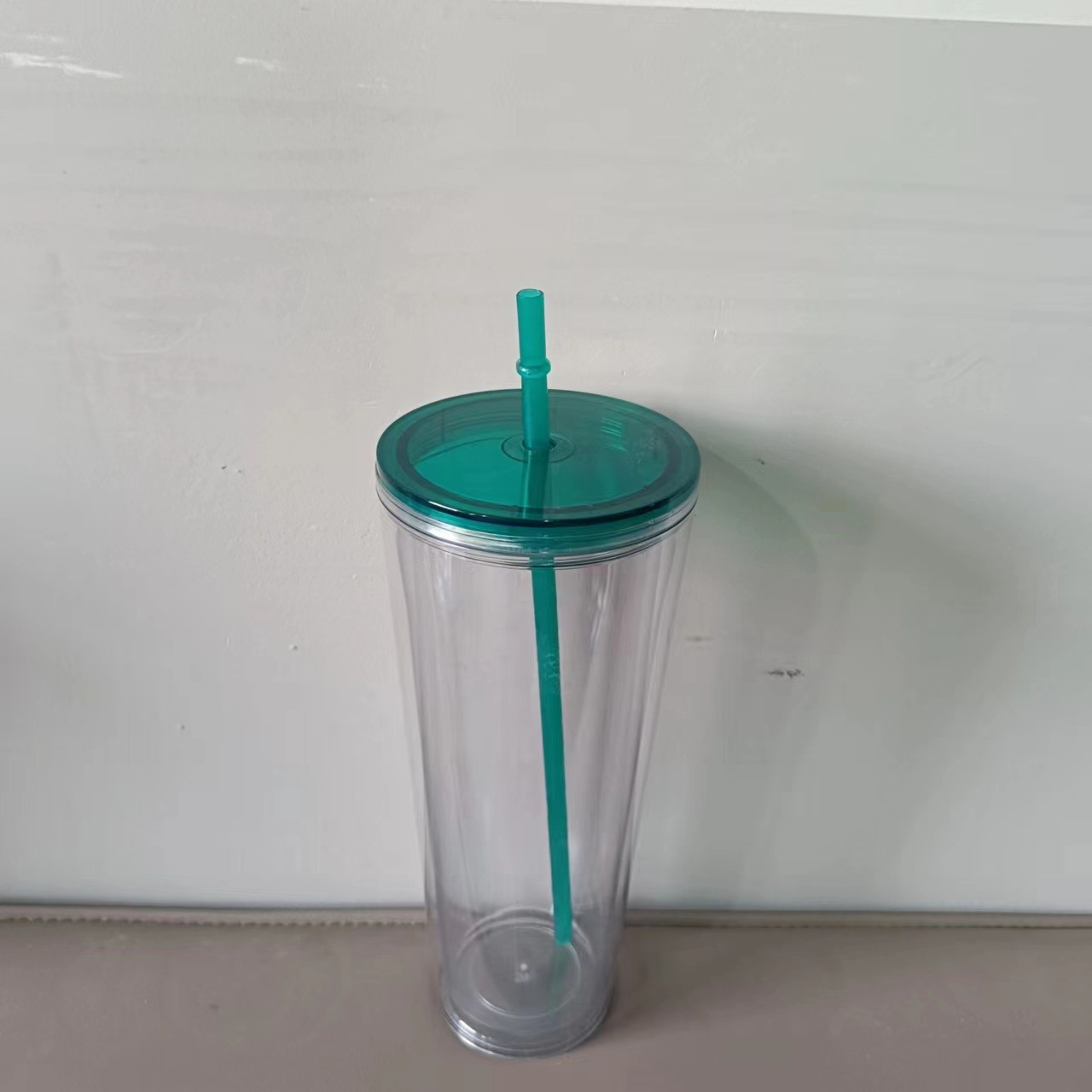 24oz Double Wall Snow Globe Tapered Plastic Cup Tumbler with Pre-drilled Hole and Plug Color Lid-CNLCA