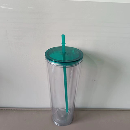 24oz Double Wall Snow Globe Tapered Plastic Cup Tumbler with Pre-drilled Hole and Plug Color Lid-CNLCA