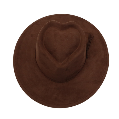 Men Women Gentleman's Cap Love-shaped Top Broad-Brimmed Bowler Jazz Hat Vegan Leather Fedora Hats with Tassel for Laser-CNLCA