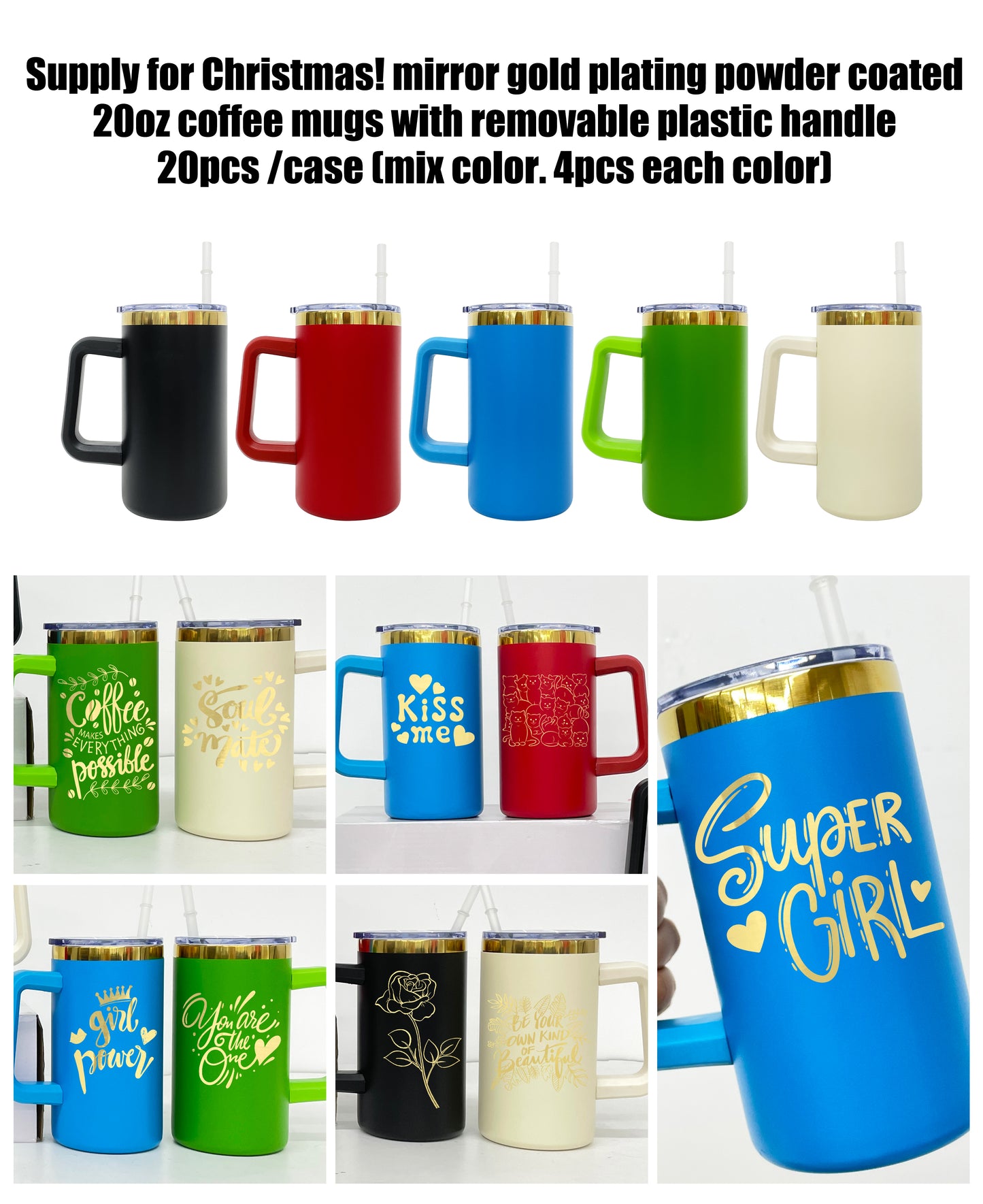 20oz Christmas Chubby Gold Plated Underneath Coffee Tumbler Mug with Removable Handle for Laser-CNLCA