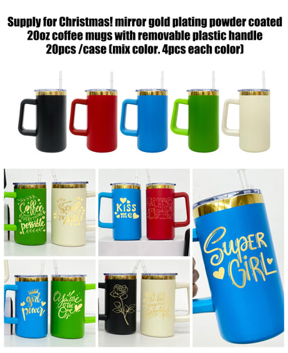 20oz Christmas Chubby Gold Plated Underneath Coffee Tumbler Mug with Removable Handle for Laser-CNLCA
