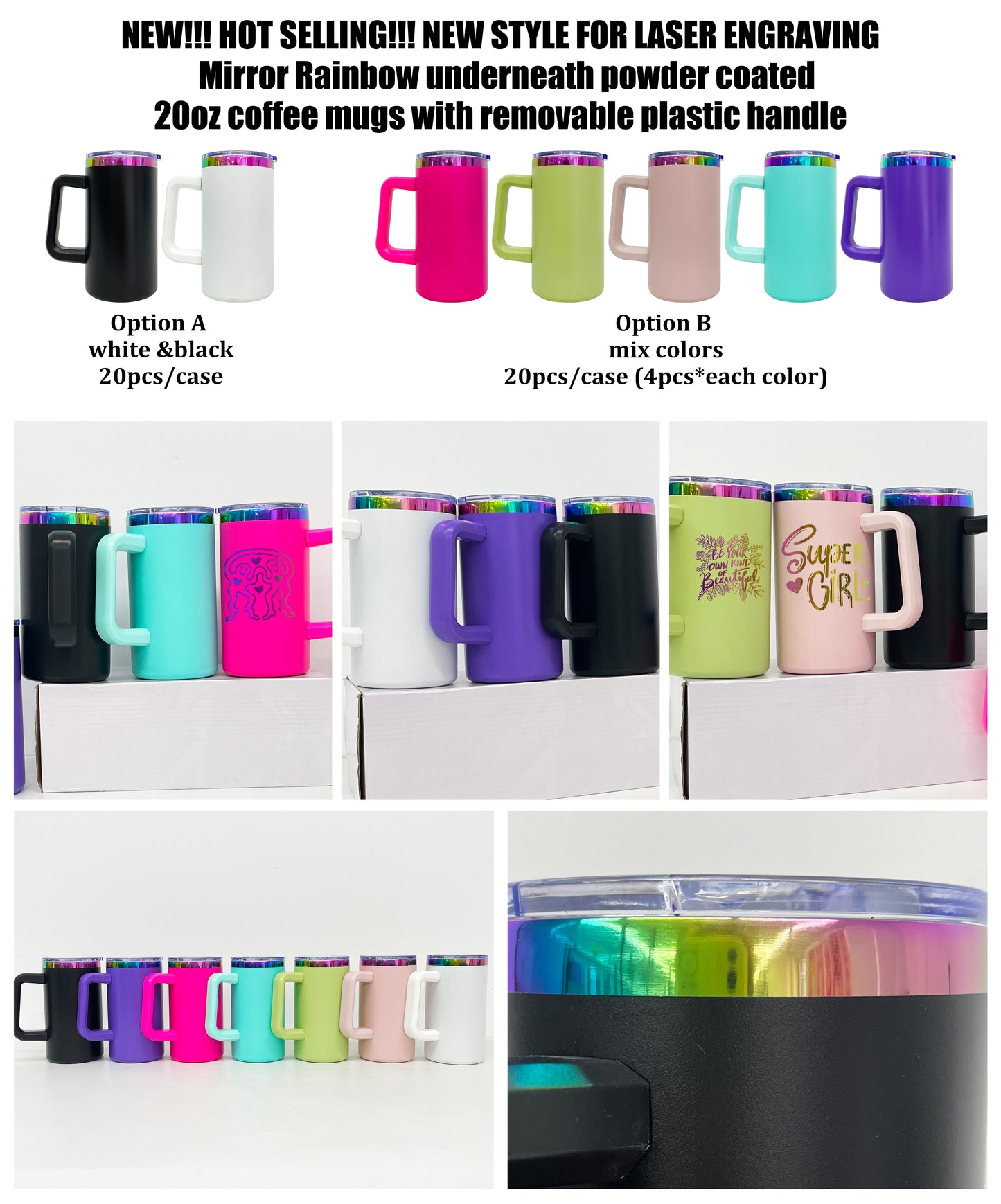 20oz Chubby Rainbow Plated Underneath Car Tumbler Mug with Removable Handle For Laser-CNLCA