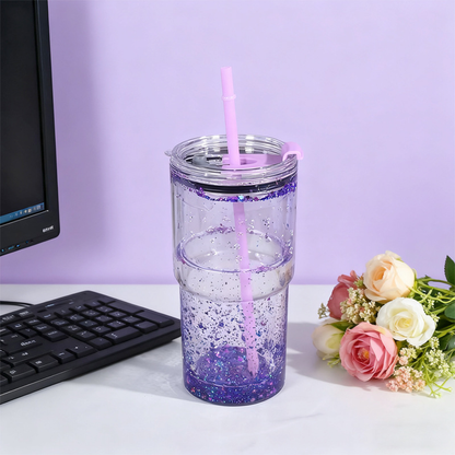 40Pack 17oz Colorful Double Wall Pre Drilled Snow Globe Plastic Tumbler Snowglobe Cup-CNLCA