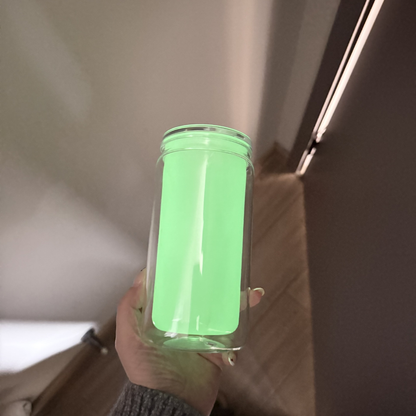 12oz Glow In the Dark Double Wall Snow Globe Plastic Cup Can-12oz Inner 16oz Outer Size-CNLCA