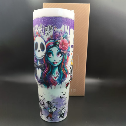 40oz Glow in the Dark Halloween Design Stainess Steel Stanley Style Quencher Tumbler-CNLCA