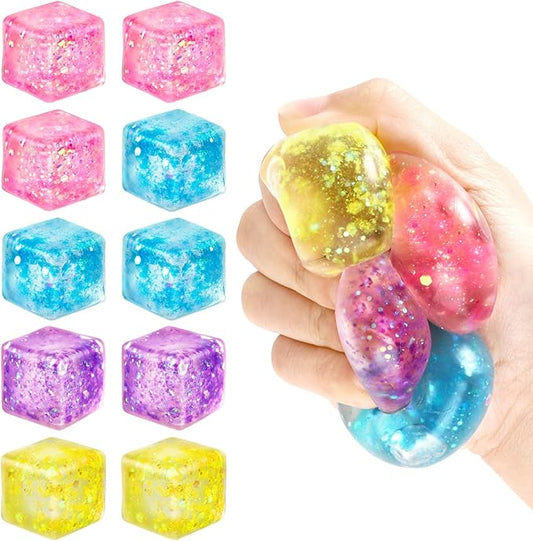 5cm Sparkly Glitter Ice Cube Squishy Toy Slow Rising Solid Squish Cube Squeeze Fidget Toys Stress Relief Sensory Hand Toy Gifts for Anxiety ADHD-CNLCA