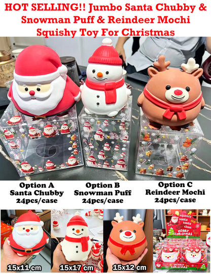 24Pack Giant Jumbo Santa Chubby & Snowman Puff & Reindeer Mochi Squishy Toy For Christmas-CNLCA