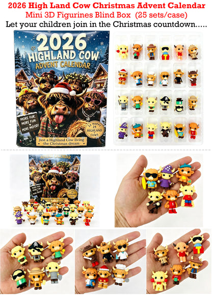 25Pack 2026 Highland Cow Christmas Advent Calendar 24 Days Countdown 3D Mini Figurines Blind Box Toy-CNLCA