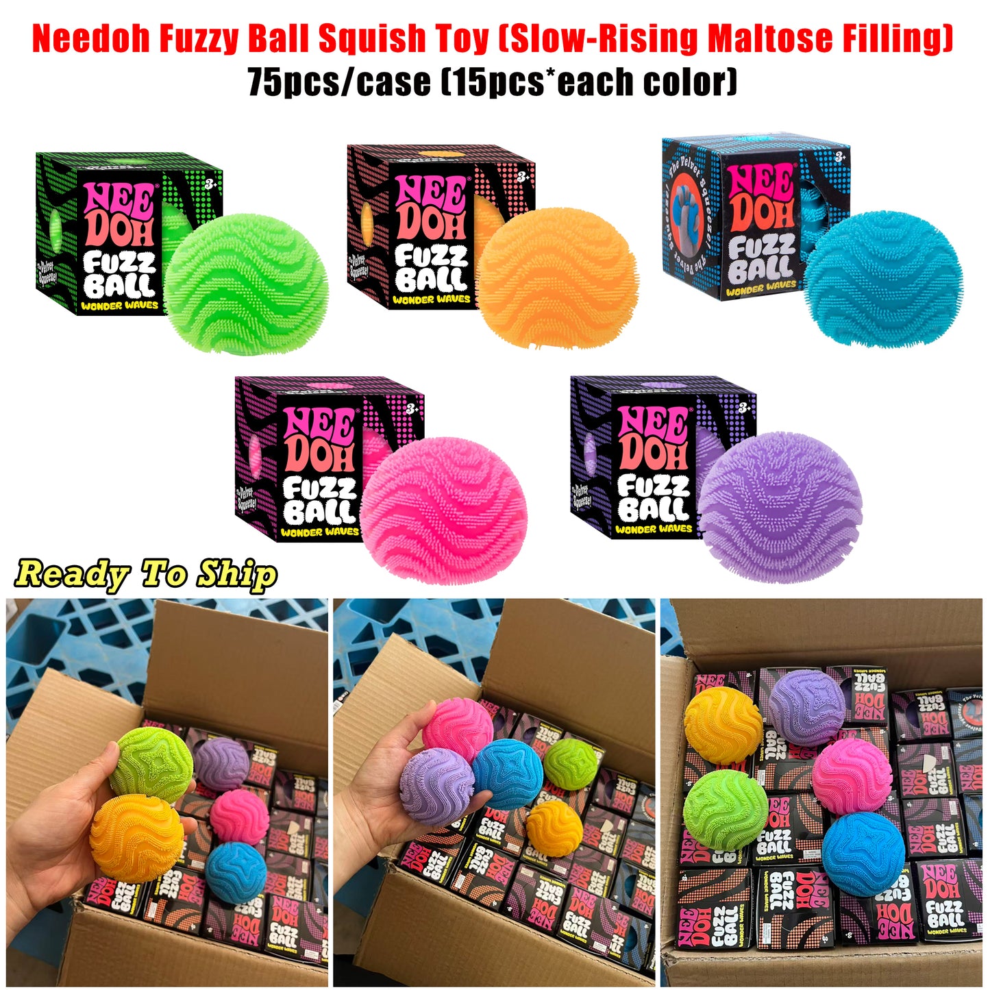 Nee Doh Style Textured Wave Fuzzy Ball Stress Relief Toy Soft Squeeze Anxiety Relief Sensory Fidget Toy for Kids Adults Classroom Rewards-CNLCA