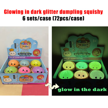 8.5cm Glowing Steamed Bun Halloween Glow in Dark Glitter Smiling Dumpling Squishy Stress Relief Fidget Toys Mystery Blind Box-CNLCA
