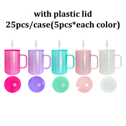 17oz Colorful Shimmer Blank Sublimation Glass Mug With Plastic Lid -USLCA