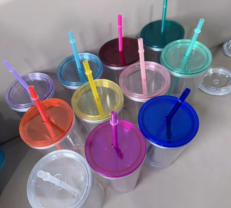 16oz Color Lid Straw Double Wall Snow Globe Tapered Plastic Cup Tumbler with Pre-drilled Hole and Plug-CNLCA