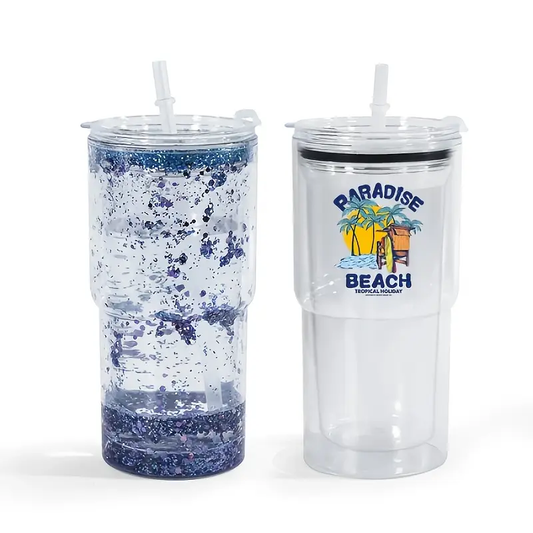 17oz Clear Double Wall Pre Drilled Snow Globe Plastic Tumbler Snowglobe Cup-CNLCA