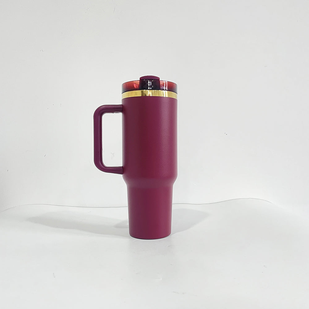 40oz H2.0 Wine Red Color Powder Coated Gold Plated Underneath Tumbler For Laser Engraved-CNLCA