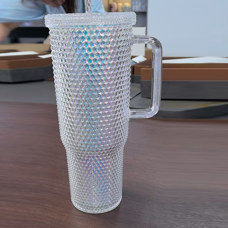 Large Capacity 40oz Diamond Studded Plastic Cup Tumbler with Handle-CNLCA