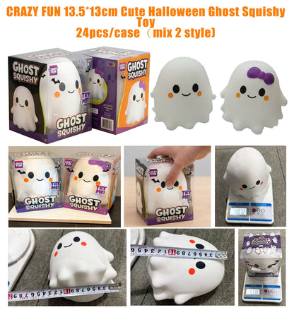 24Pack CRAZY FUN Style 13.5*13cm Cute Halloween Ghost Squishy Jumbo Large Soft Stress Relief Fidget Sensory Squeeze Toy-CNLCA