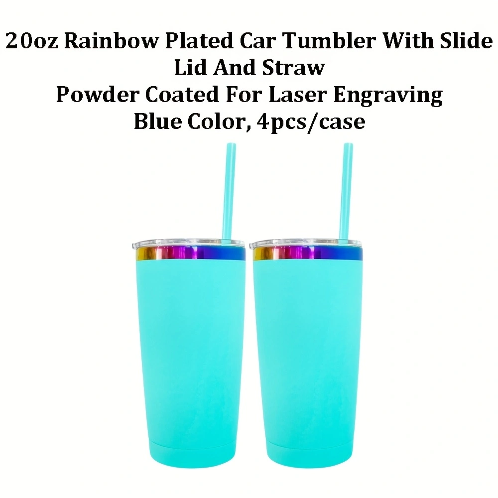 4Pack/8Pack/12Pack Yeti Power Coated 20oz Rainbow Plated Tumblers With Colorful Straws for Laser Engraving-CNLCA