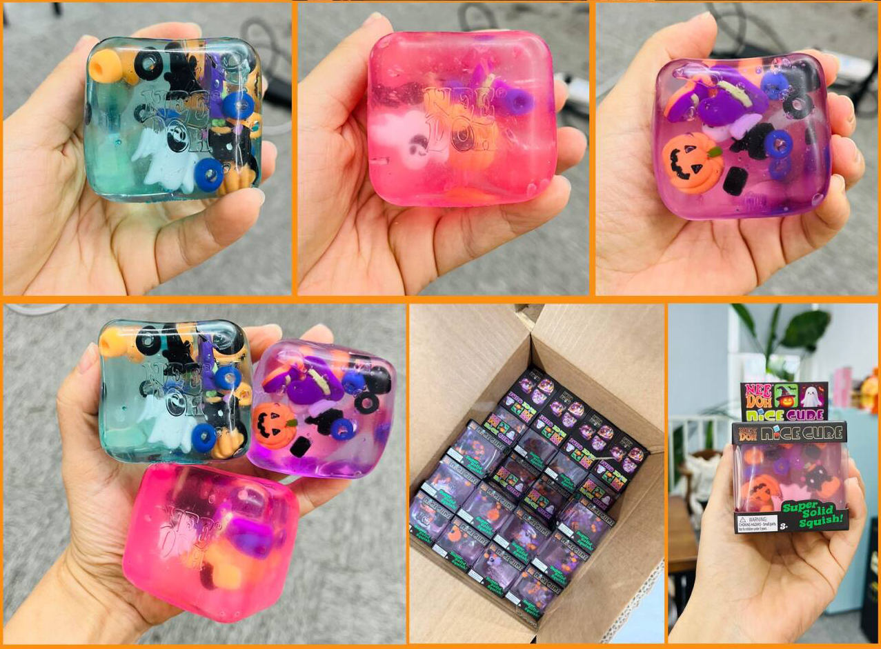 60Pack 5.5cm NeeDoh Style Halloween Nice Ice Cube Squishy Fidget Toys Slow Rising Sensory Squeeze Toy for Kids Adults-CNLCA