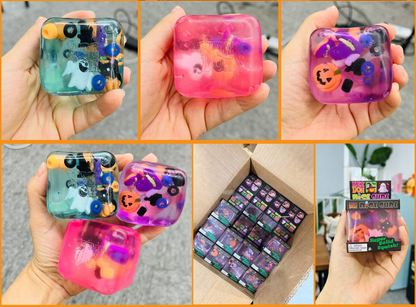 60Pack 5.5cm NeeDoh Style Halloween Nice Ice Cube Squishy Fidget Toys Slow Rising Sensory Squeeze Toy for Kids Adults-CNLCA