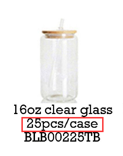 USA Warehouse 12oz 16oz 20oz Clear Sublimation Glass Cans with Bamboo Lid 25pc/case 50pc/case-USLCA