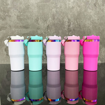 20oz Flip Straw Rainbow Plated Underneath Powder Coated Macaron Color Stainless Steel Tumbler-CNLCA