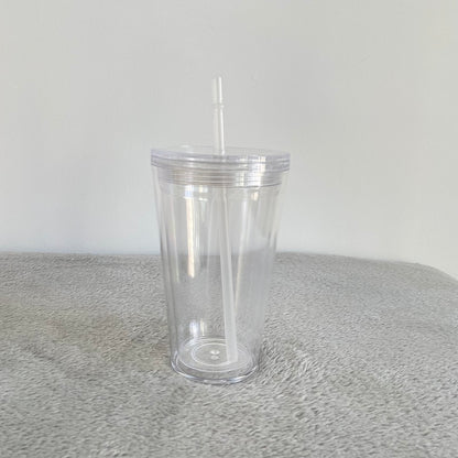 16oz Double Wall Snow Globe Tapered Plastic Cup Tumbler with Predrilled Hole-CNLCA