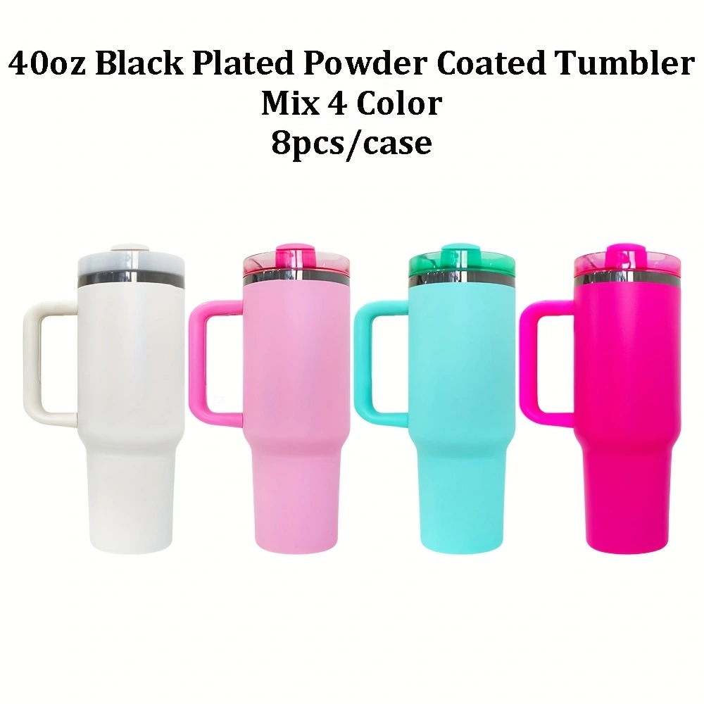 4Pack/8Pack/12Pack 40oz H2.0 Colorful Black Plated Underneath Powder Coated Tumblers Travel Mugs with Handle for Laser-CNLCA