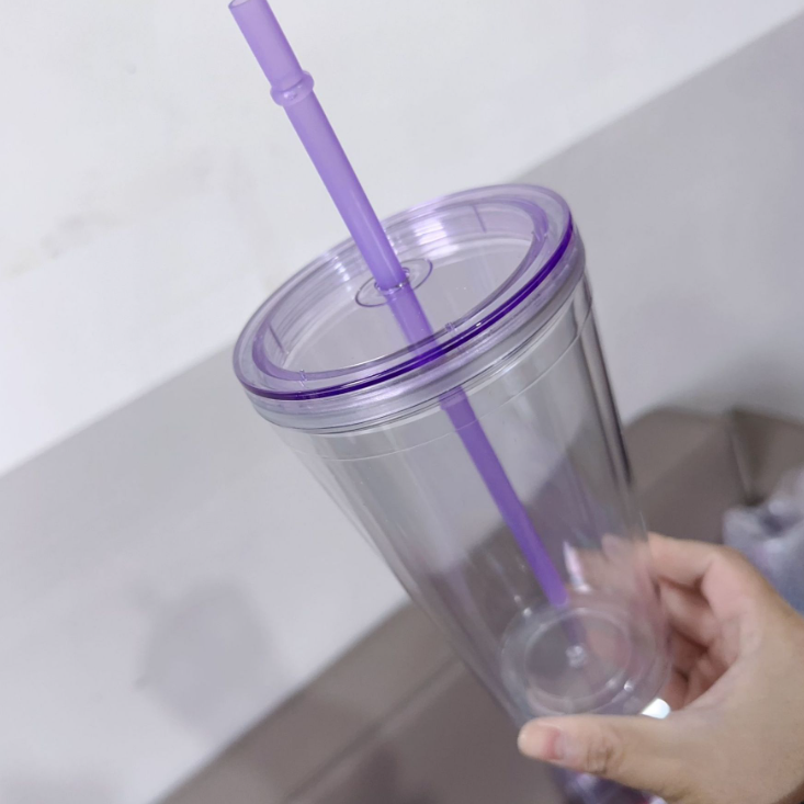 16oz Color Lid Straw Double Wall Snow Globe Tapered Plastic Cup Tumbler with Pre-drilled Hole and Plug-CNLCA