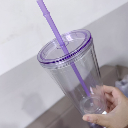 16oz Color Lid Straw Double Wall Snow Globe Tapered Plastic Cup Tumbler with Pre-drilled Hole and Plug-CNLCA