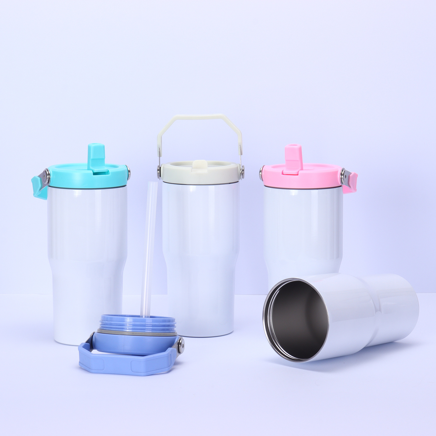 20oz White Blank Sublimation Flip Straw Lid Tumbler Water Bottle with Color Handle-CNLCA