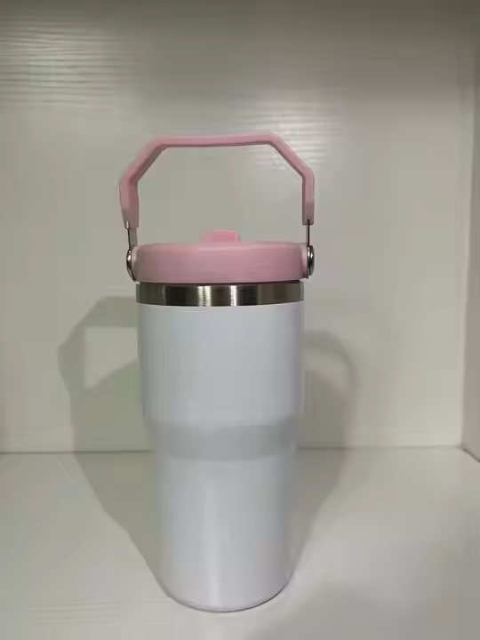20oz Kids White Blank Sublimation Flip Straw Tumbler Water Bottle with Color Handle-CNLCA
