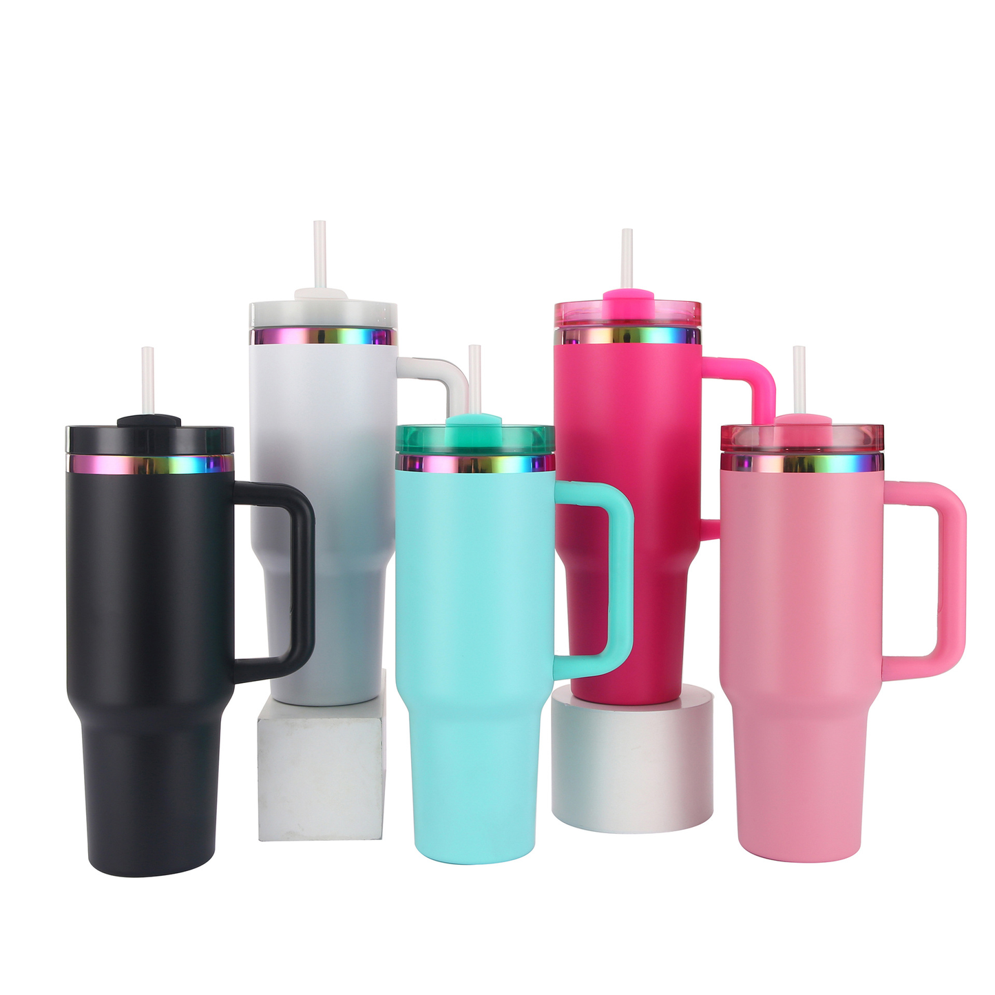 Sales!!!⏰⏰40oz H2.0 Stanley Style Colorful Rainbow Plated Quencher Tumbler-CNLCA