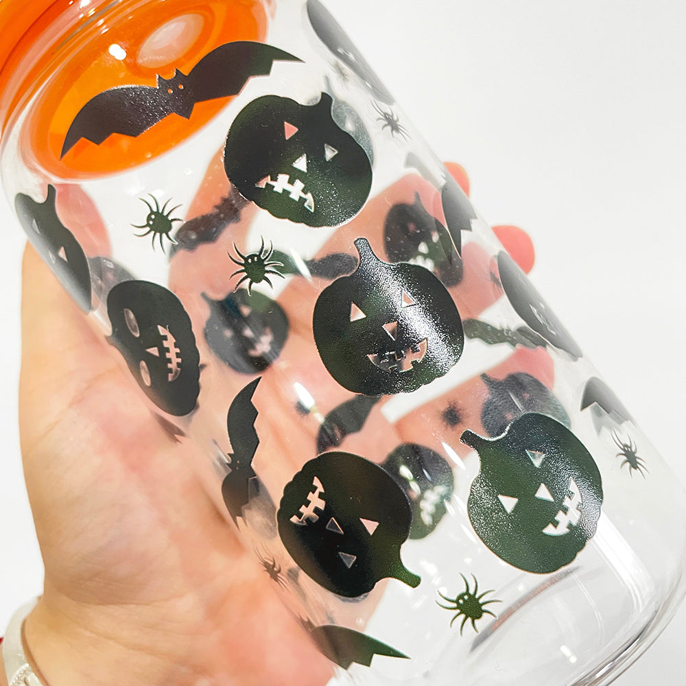 16oz Halloween Glass Can With 3D Touch UV Printing Designs-CNLCA