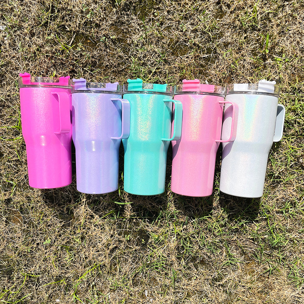 20oz Blank Sublimation Shimmer Kids Sparkly Stanley Style Tumbler With Handle- USLCA