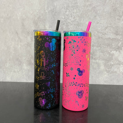 Christmas 20oz Skinny Straight Tumbler With Rainbow Laser Engraving Disney Design-CNLCA