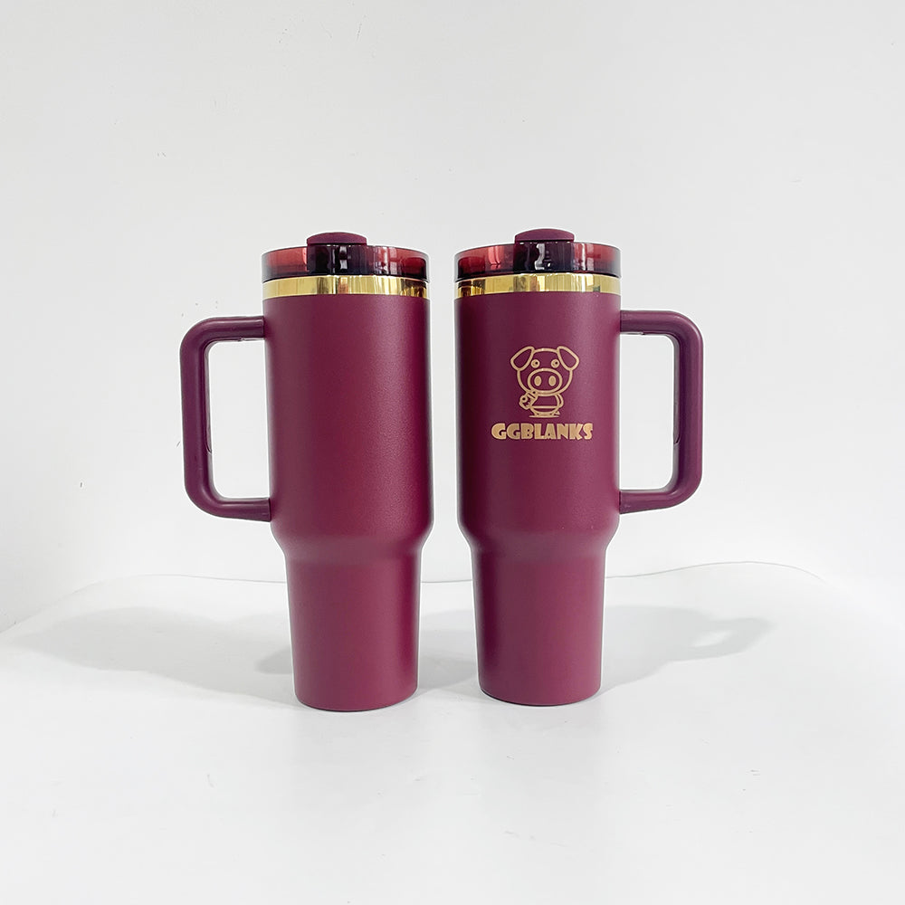 40oz H2.0 Wine Red Color Powder Coated Gold Plated Underneath Tumbler For Laser Engraved-CNLCA