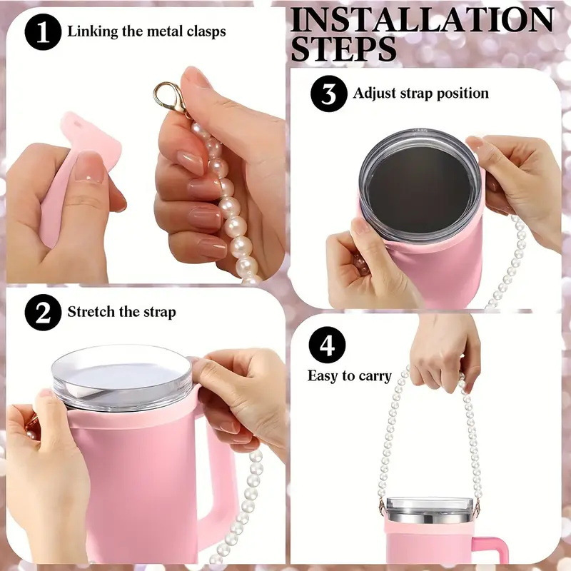 Pearl Chain Handle Carriers Strap Hanging String for Water Bottle Cup Tumbler with Silicone Ring-CNLCA