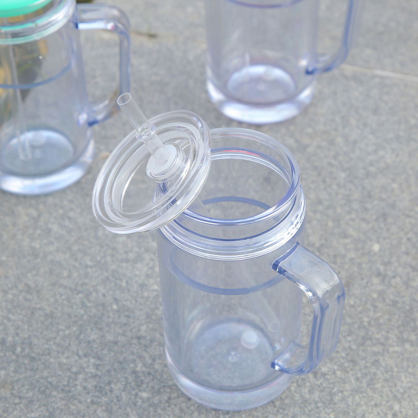 12oz Inner 16oz Outer Double Wall Snow Globe Plastic Acrylic Cup Tumbler with Handle Pre Drilled Hole and Plug-CNLCA