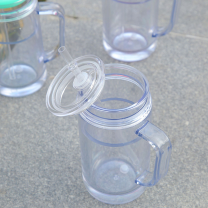 12oz Inner 16oz Outer Double Wall Snow Globe Plastic Acrylic Cup Tumbler with Handle Pre Drilled Hole and Plug-CNLCA