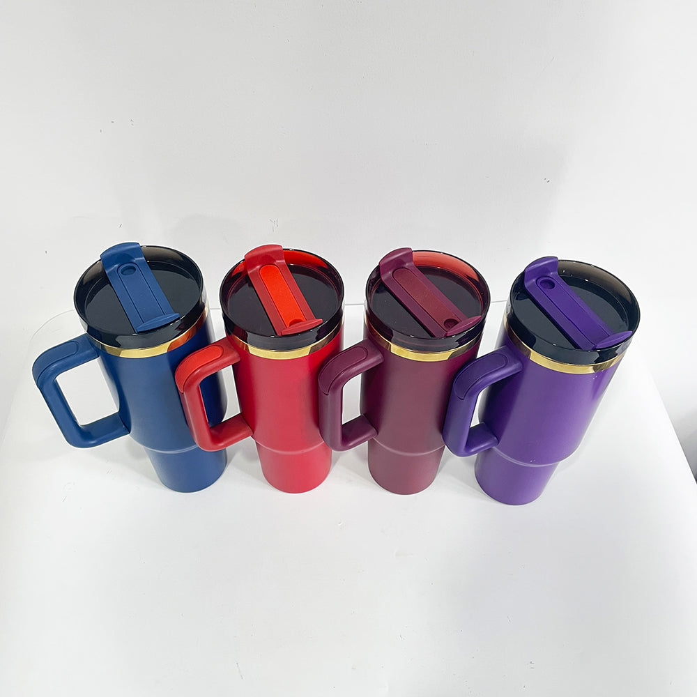 40oz H2.0 Upgraded Gold Underneath Powder Coat Tumblers Travel Mugs With Handle 20pcs-CNLCA